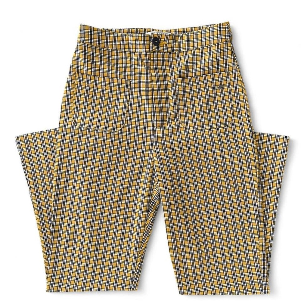 Yellow and black plaid high-waisted flare cropped pants small